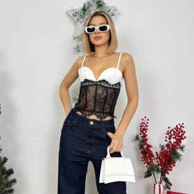 Beyaz Dantelli Saten Askılı Büstiyer