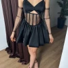 Askılı Volanlı Pileli Korse Detaylı Mini Elbise - görsel 3